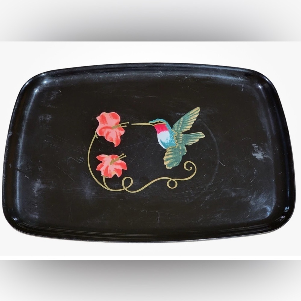 Vintage Couroc Monterey Ca Hand Inlaid Hummingbird Flowers Tray